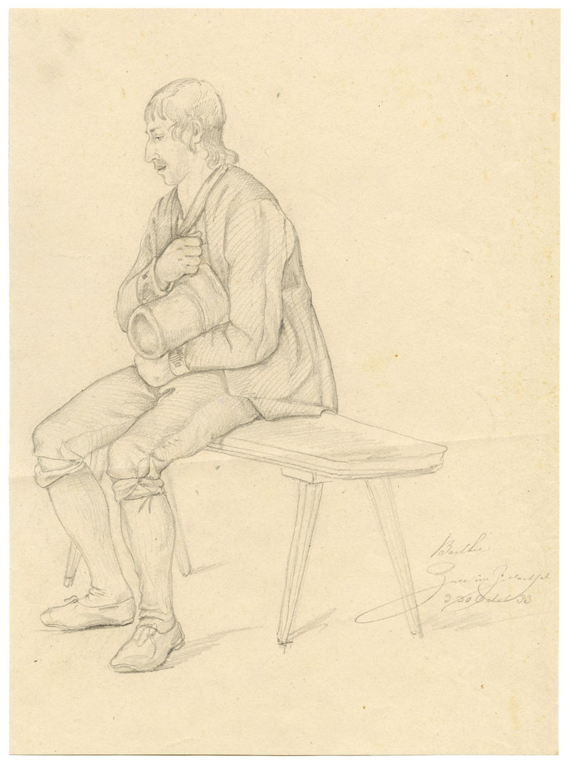 Rhineland Seated Figure Study from Zell (Mosel) – Original 1833 graphite drawing