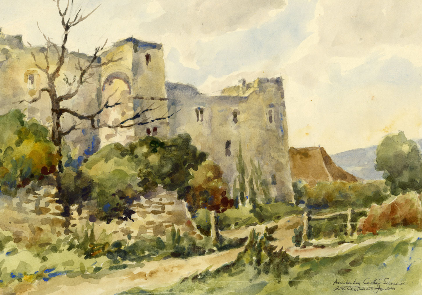 R.A. Andrew Jones, Amberley Castle, West Sussex – mid-C20th watercolour painting