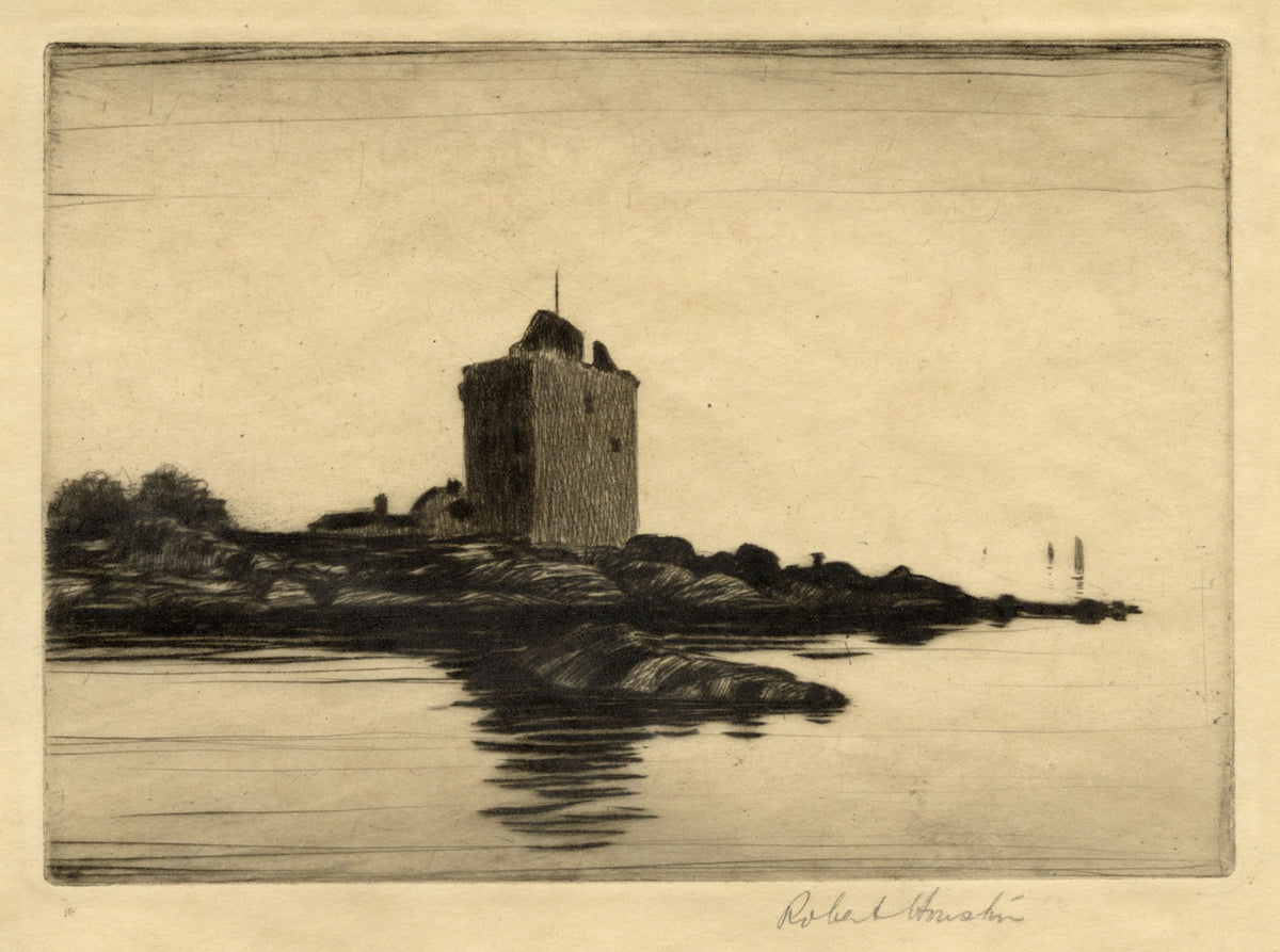 Robert Houston RWS, Castle Stalker, Argyll, Scotland – early C20th etching print