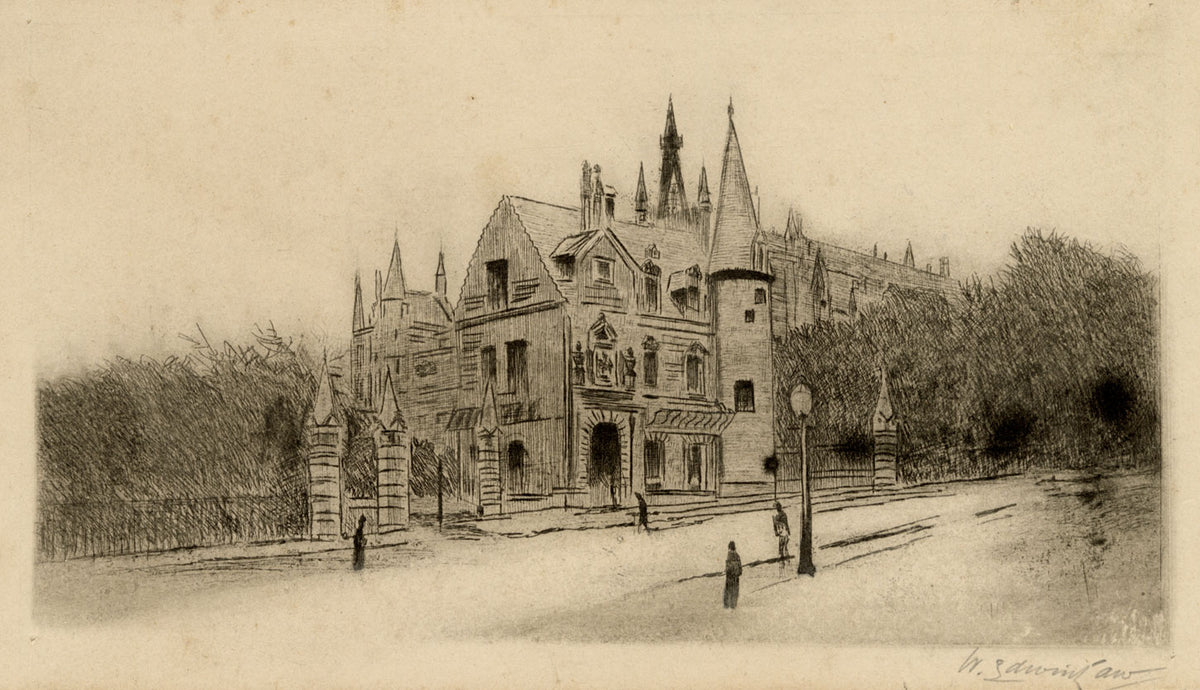 Walter Edwin Law, Pearce Lodge, University Avenue, Glasgow –c.1900 etching print