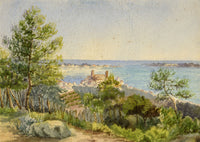 Coast at Antibes, Cote d'Azur, France – c.1880 watercolour painting