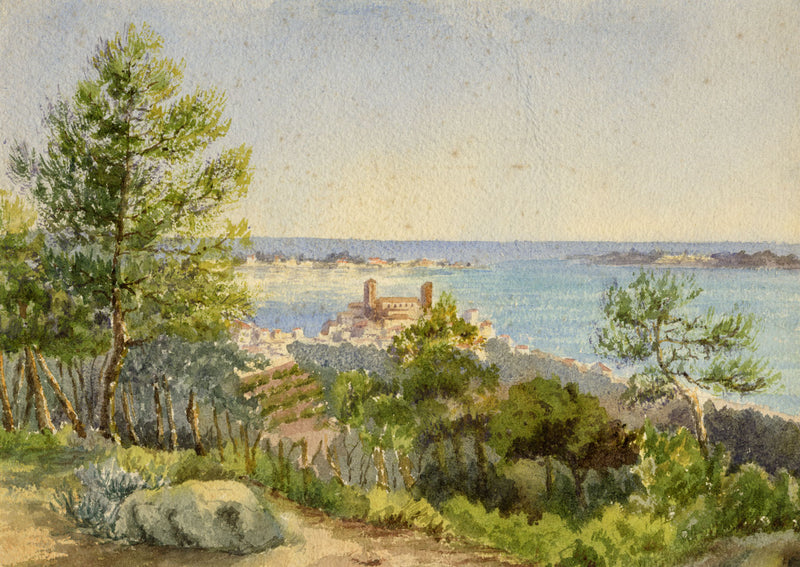 Coast at Antibes, Cote d'Azur, France – c.1880 watercolour painting