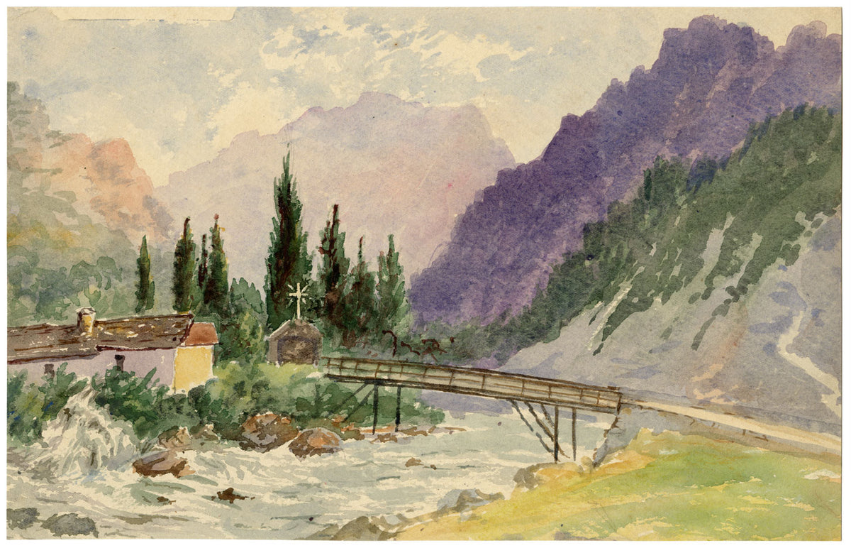 Les Grands Moulins, Val d'Aosta – Original 1903 watercolour painting