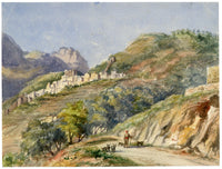 Mentone e colline di Roquebrune, Costa Azzurra, Francia – Acquarello del 1880