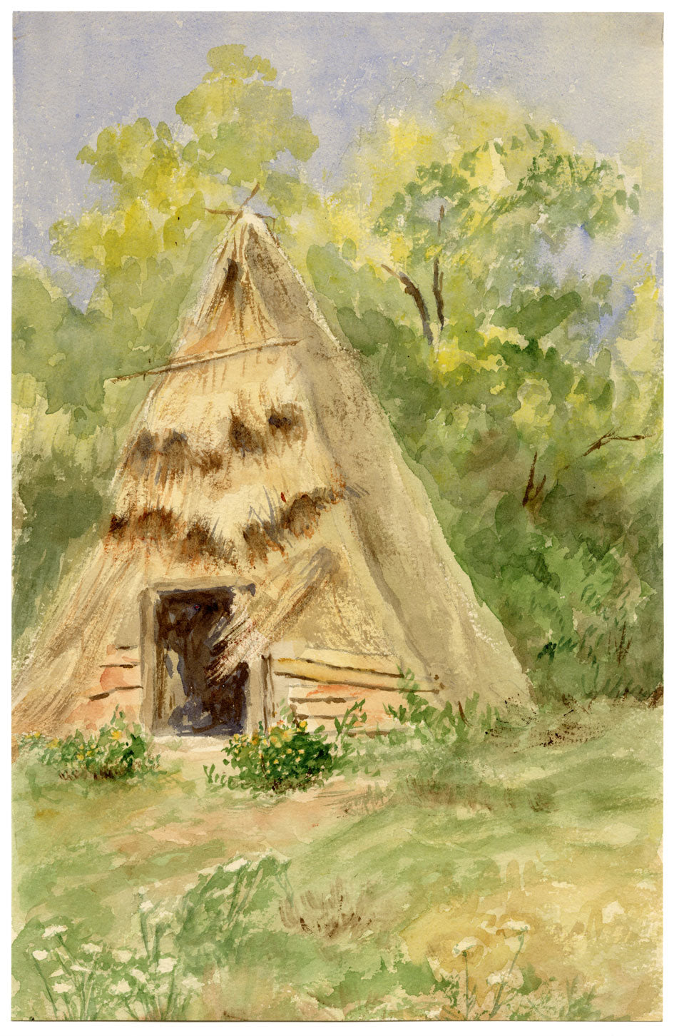 Capanna (Cabaña) en Olevano, Campaña Romana, Italia - Pintura de acuarela de 1910