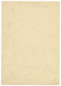 Piazza a Barga, Toscana, Italia – Dipinto originale ad acquerello del 1900