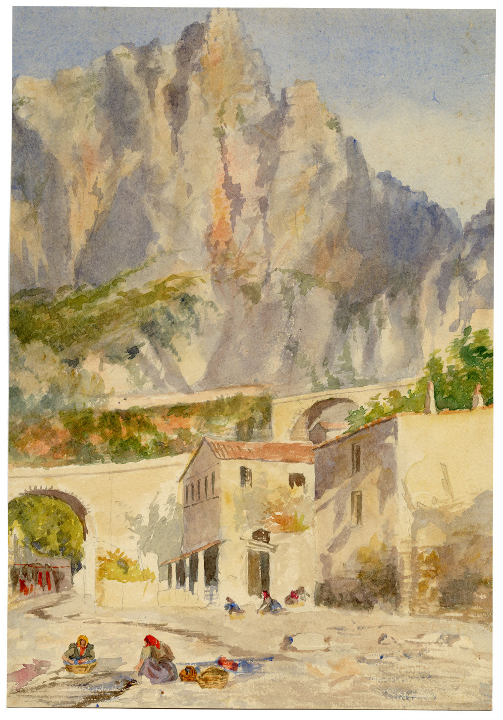 Washing at the Pont Saint-Louis, Menton, Cote d'Azur, France –c.1880 watercolour