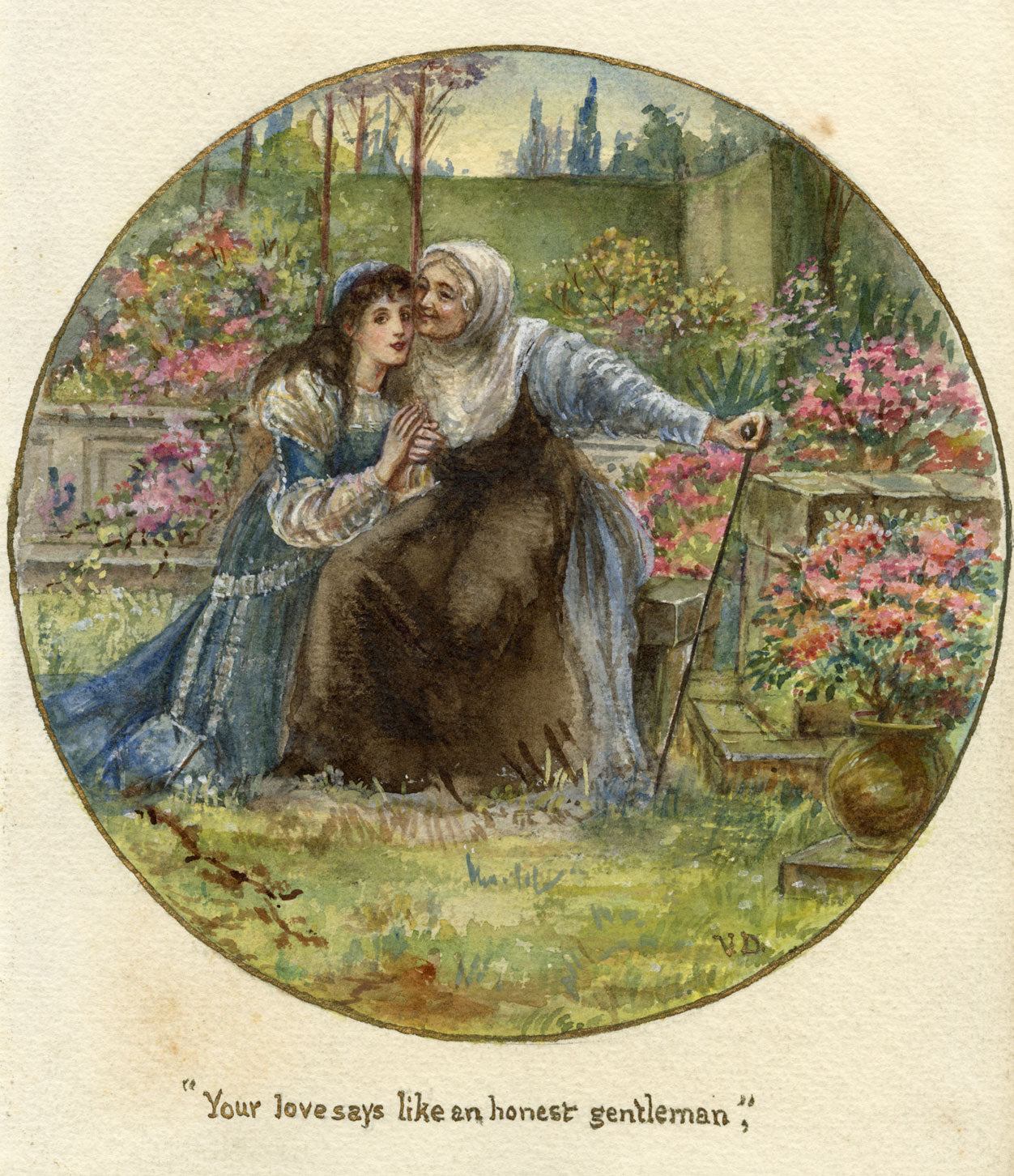 V. Downes, Shakespeare's Juliet & the Nurse, Romeo & Juliet – c.1898 watercolour