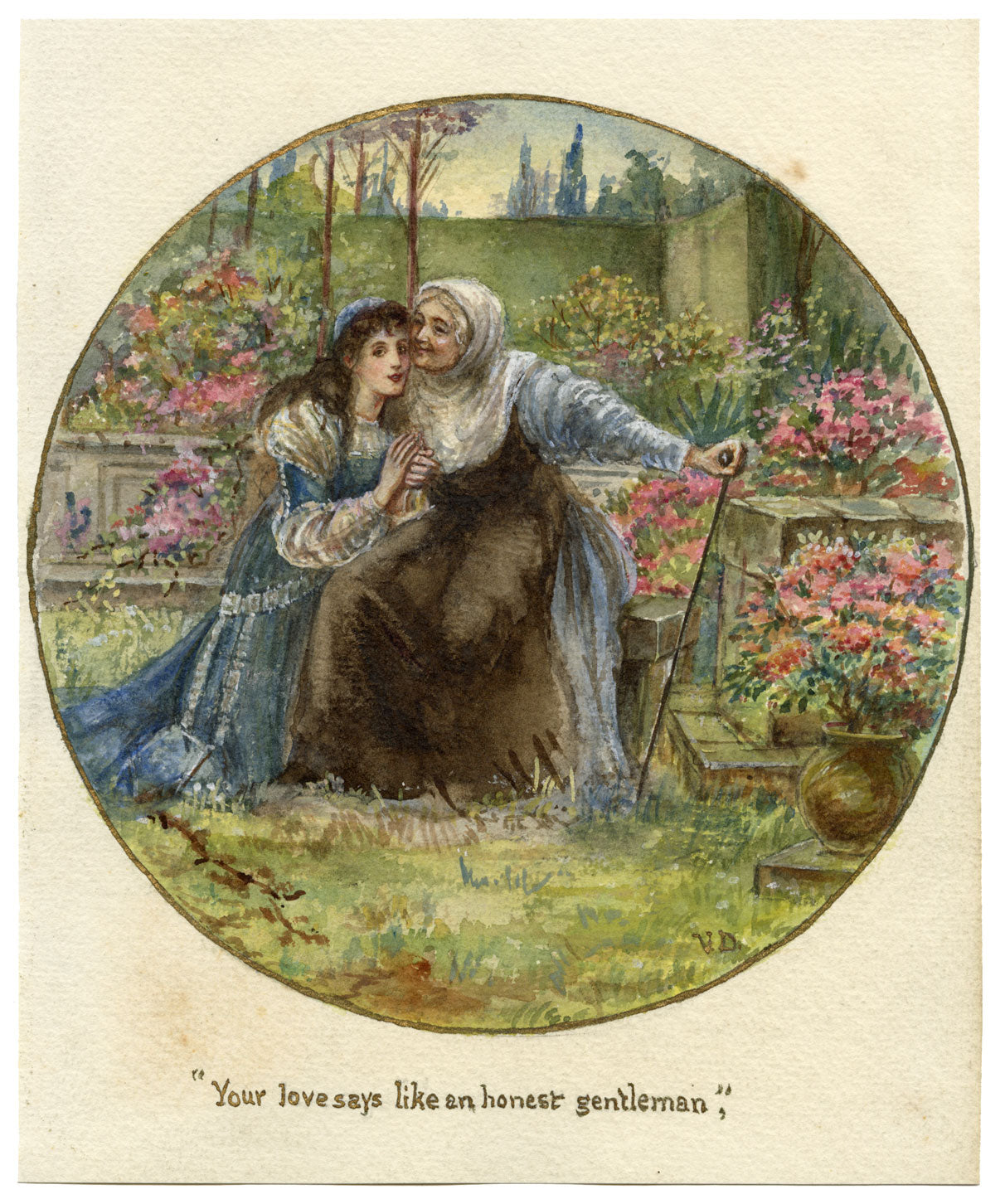 V. Downes, Shakespeare's Juliet & the Nurse, Romeo & Juliet – c.1898 watercolour