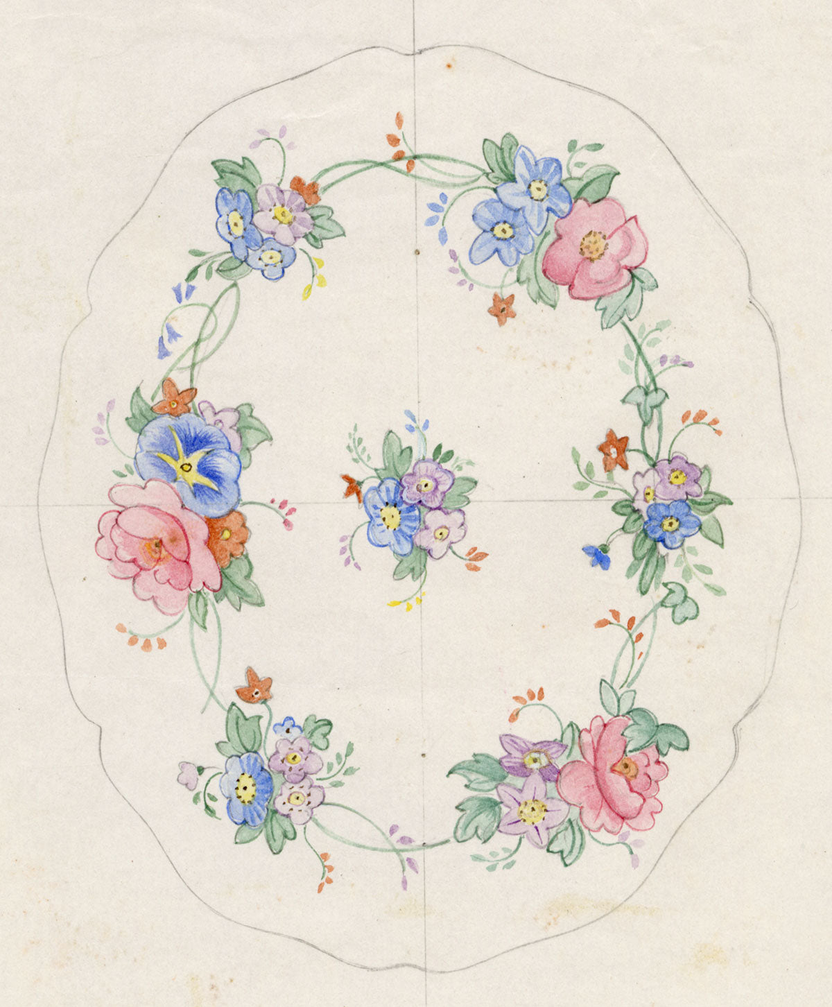 Elaine Williamson, Poole Pottery, Flower Plate Design – c.1980s watercolour