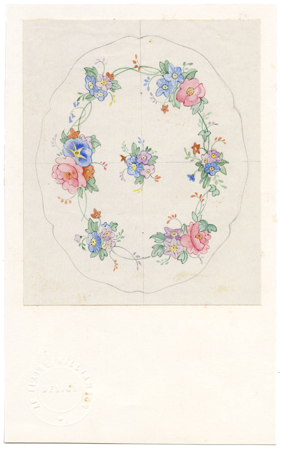 Elaine Williamson, Cerámica Poole, Diseño de plato de flores – acuarela de la década de 1980