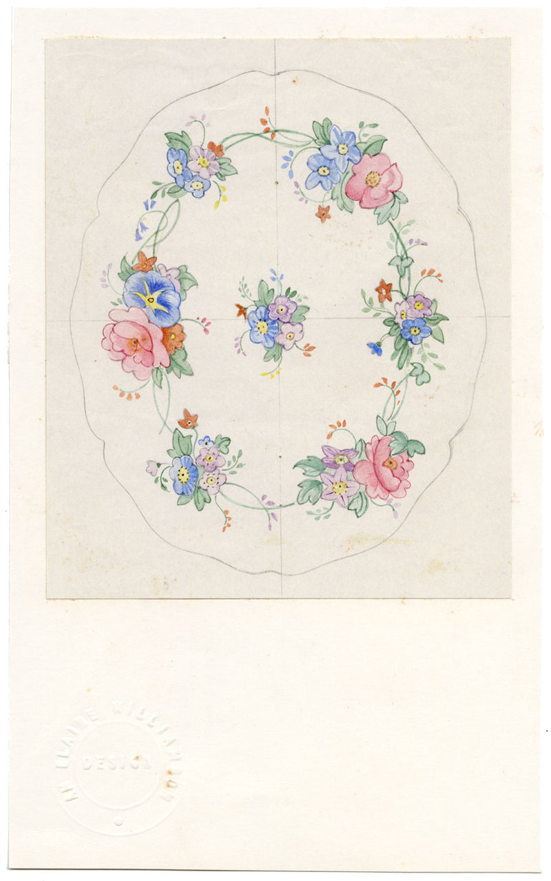 Elaine Williamson, Cerámica Poole, Diseño de plato de flores – acuarela de la década de 1980