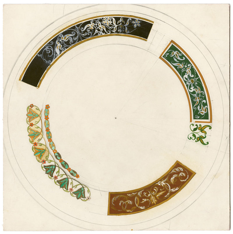 Elaine Williamson, Poole Pottery, Scrolling Leaf Design – dipinto a guazzo degli anni '80 circa