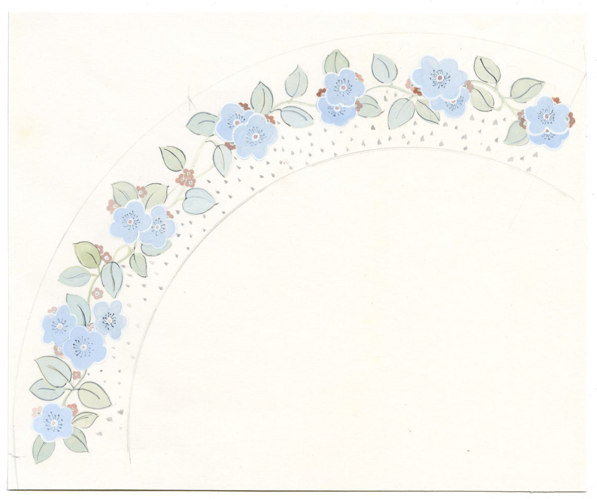 Elaine Williamson, Cerámica Poole, Diseño de flores azules – pintura al gouache de la década de 1980