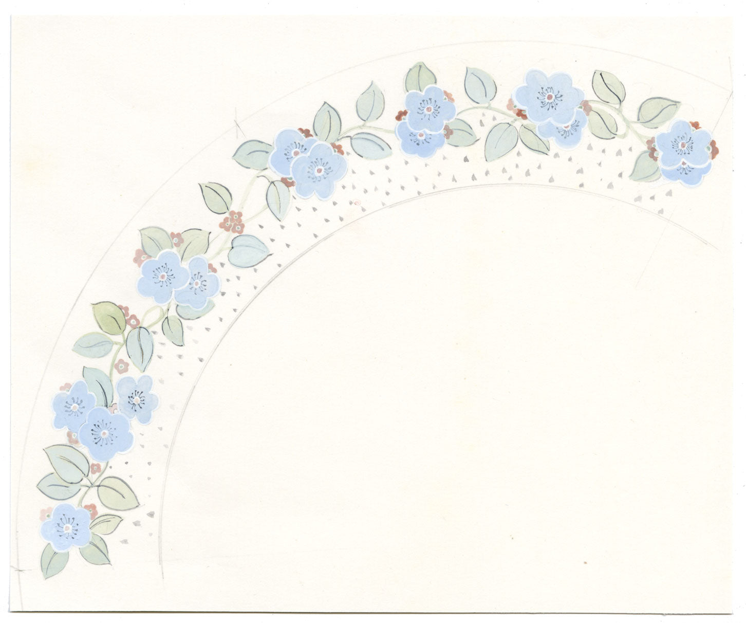 Elaine Williamson, Cerámica Poole, Diseño de flores azules – pintura al gouache de la década de 1980