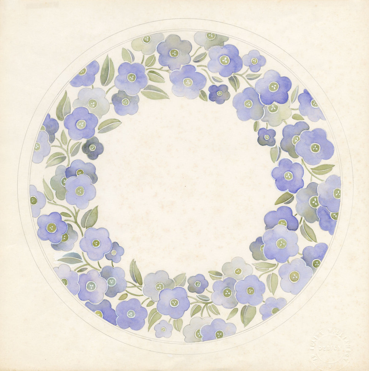 Elaine Williamson, Poole Pottery, Blue Flower Design – c.1980s watercolour