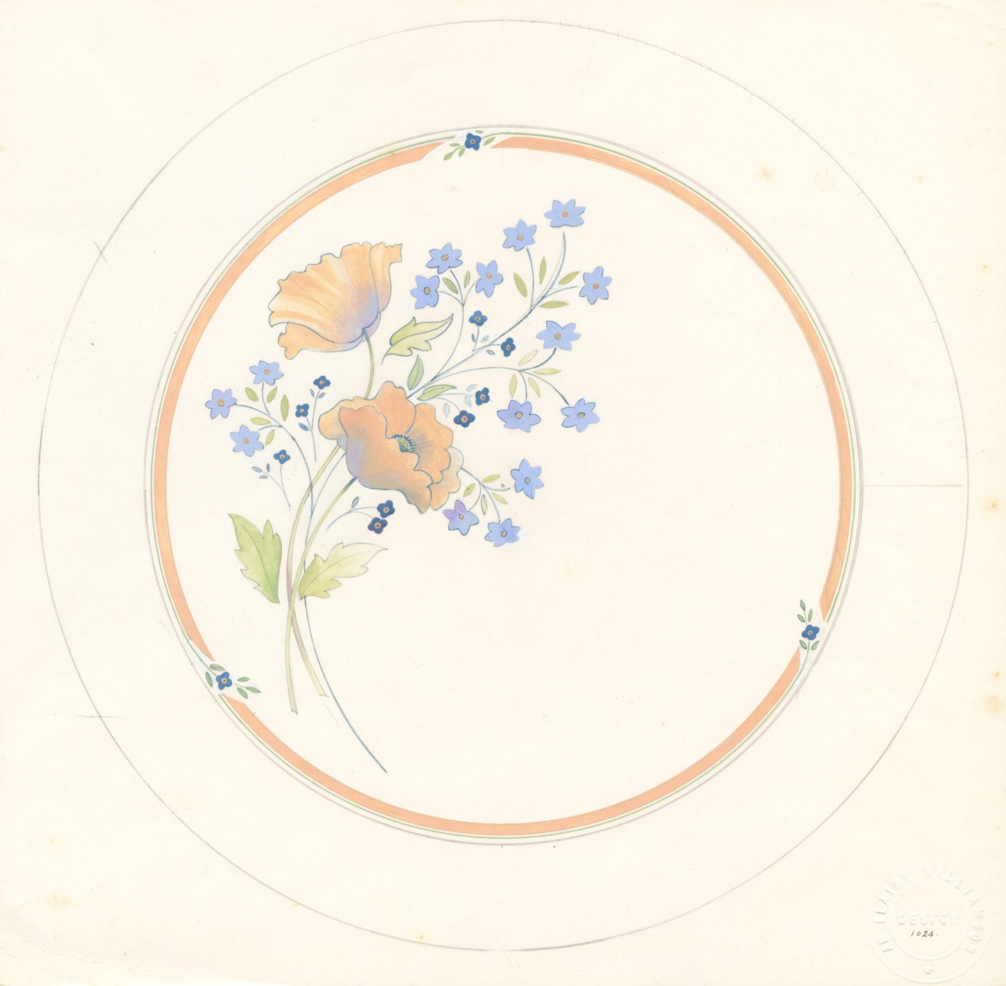 Elaine Williamson, Poole Pottery, Poppy Flower Design – 1988 gouache painting