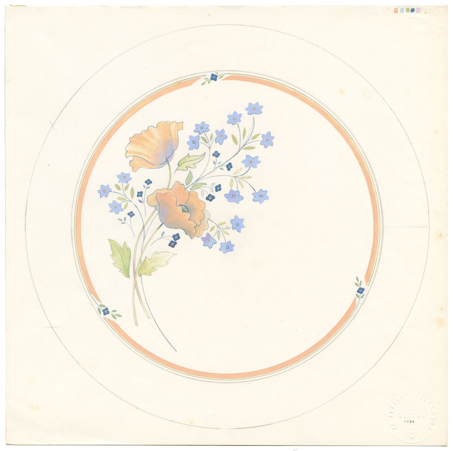 Elaine Williamson, Cerámica Poole, Diseño de flor de amapola – Pintura al gouache de 1988