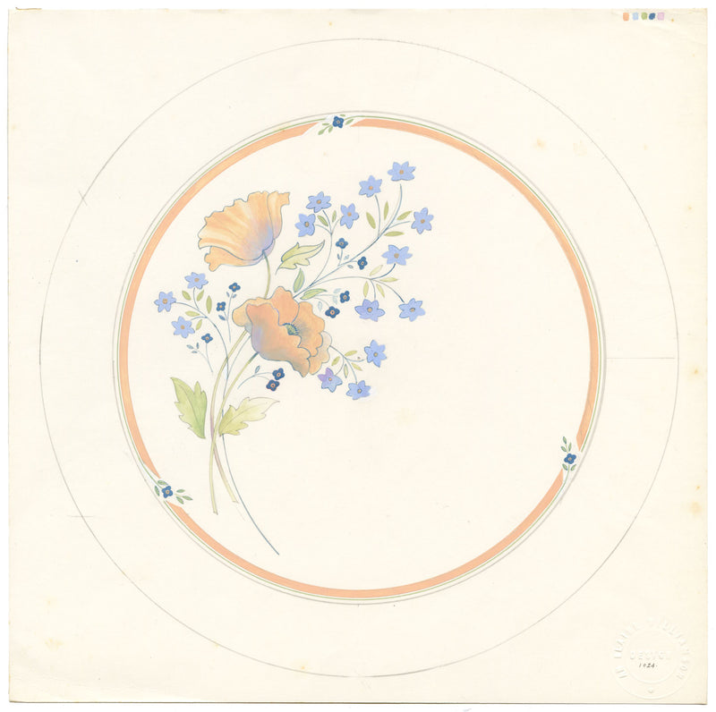 Elaine Williamson, Cerámica Poole, Diseño de flor de amapola – Pintura al gouache de 1988