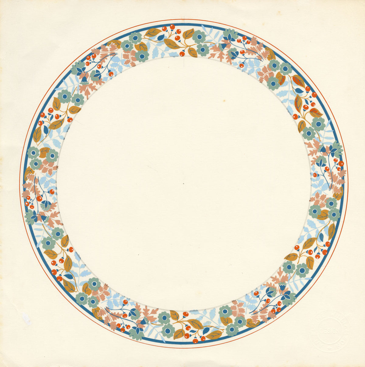 Elaine Williamson, Poole Pottery, Autumn Leaf Design – 1989 gouache painting