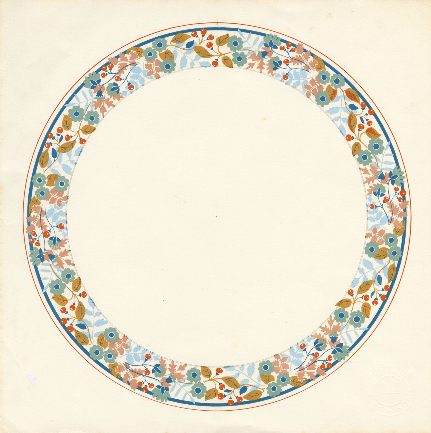 Elaine Williamson, Poole Pottery, Autumn Leaf Design – 1989 gouache painting