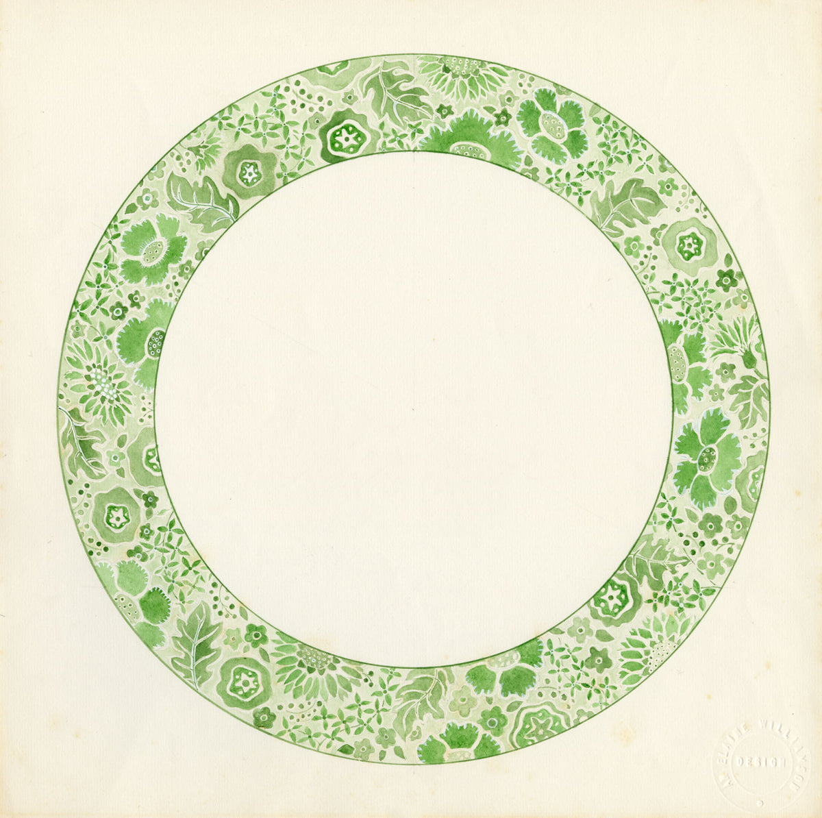 Elaine Williamson, Poole Pottery, Green Flowers Design – c.1980s watercolour