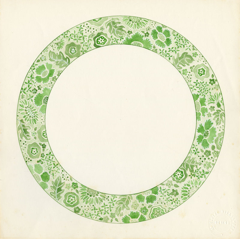 Elaine Williamson, Poole Pottery, Green Flowers Design – c.1980s watercolour