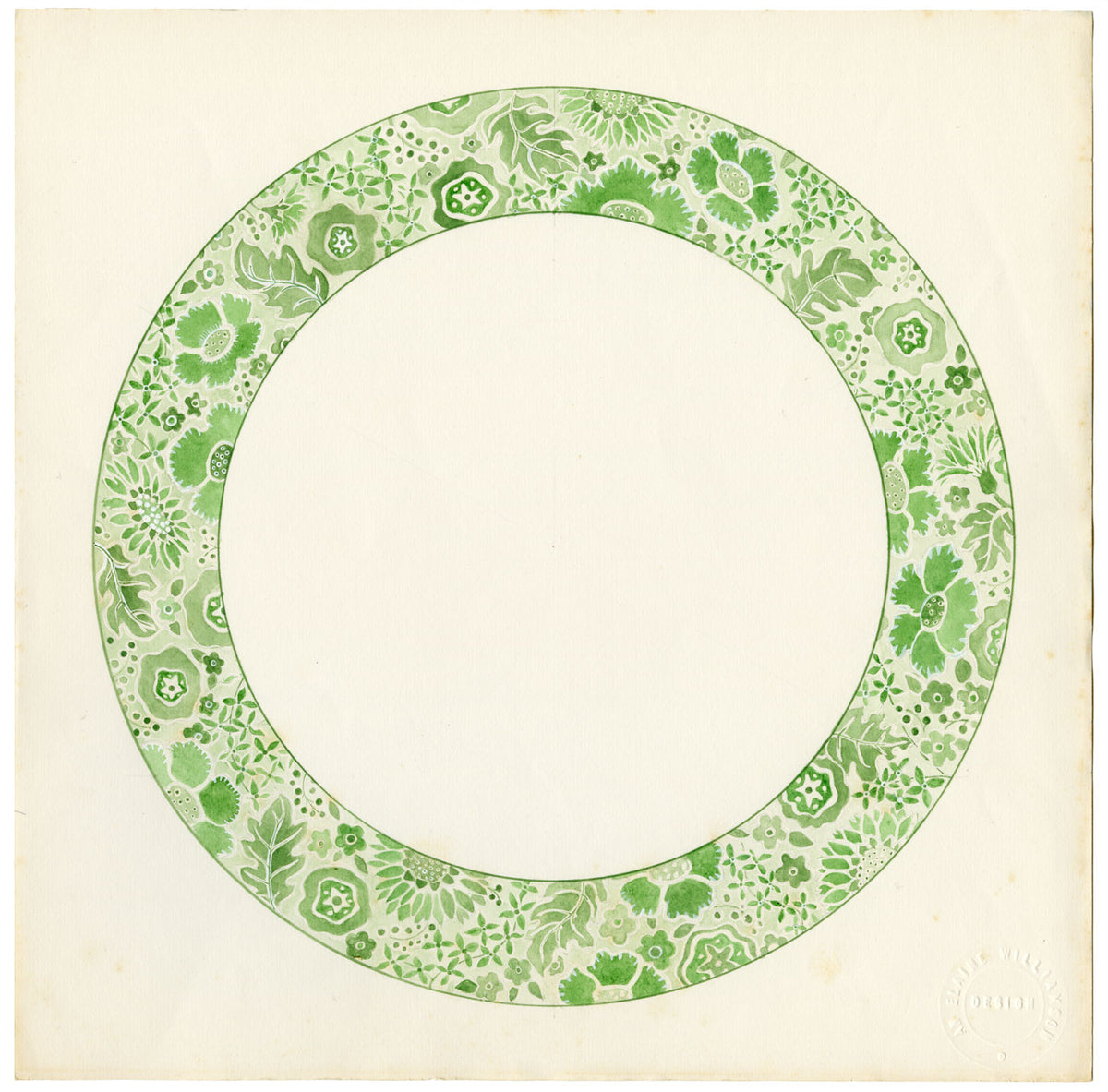 Elaine Williamson, Cerámica Poole, Diseño de flores verdes – acuarela de la década de 1980