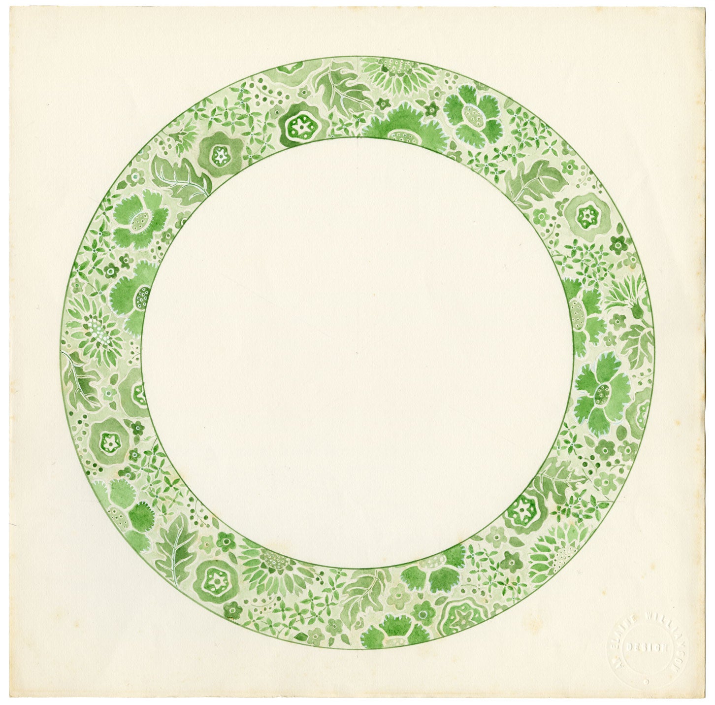 Elaine Williamson, Cerámica Poole, Diseño de flores verdes – acuarela de la década de 1980