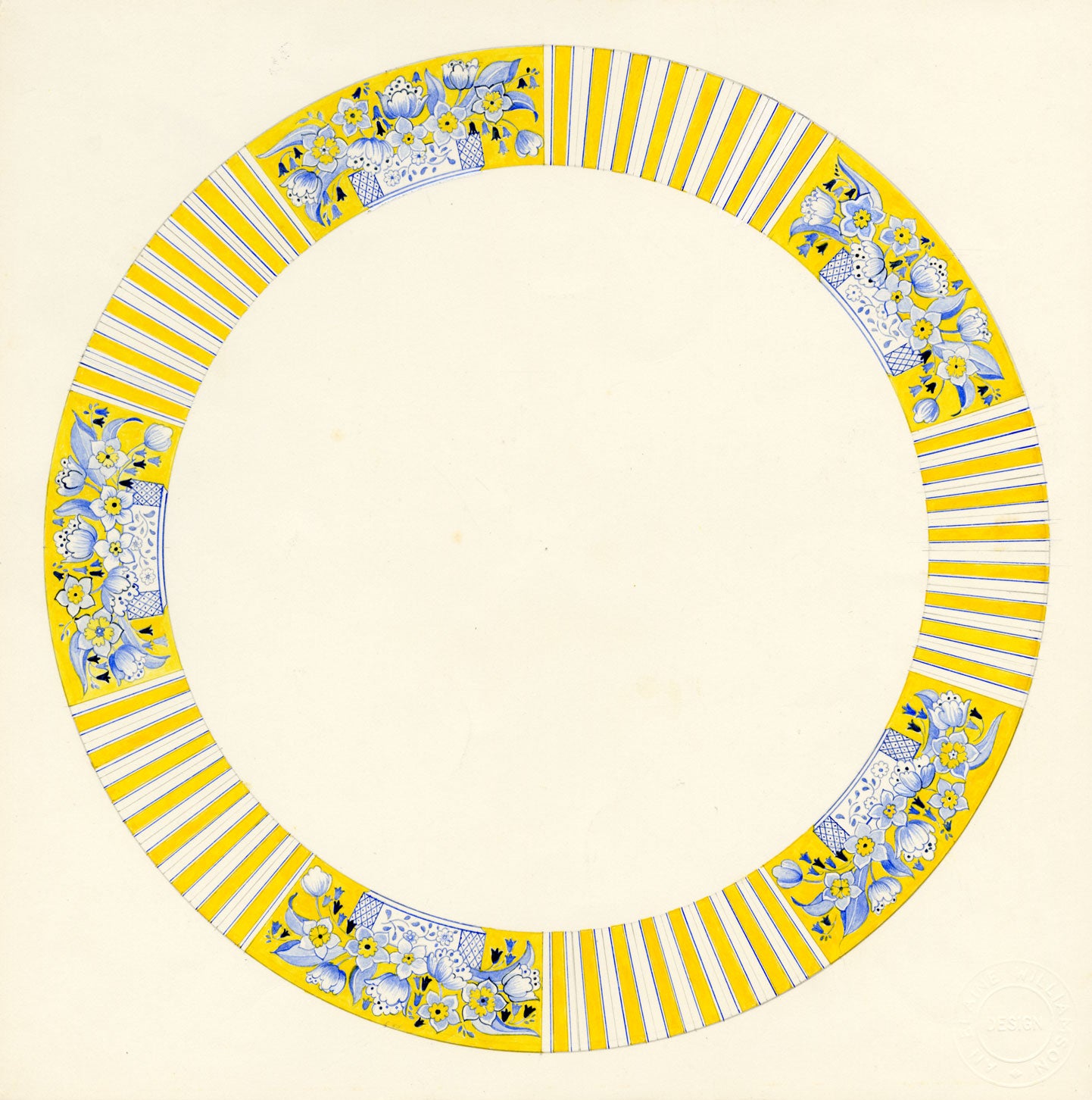 Elaine Williamson, Poole Pottery, Blue & White Ceramic Design – 1989 watercolour