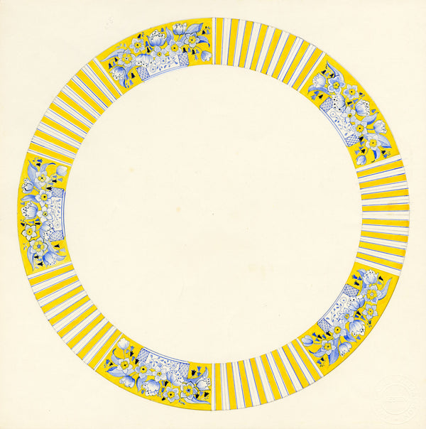 Elaine Williamson, Poole Pottery, Blue & White Ceramic Design – 1989 watercolour