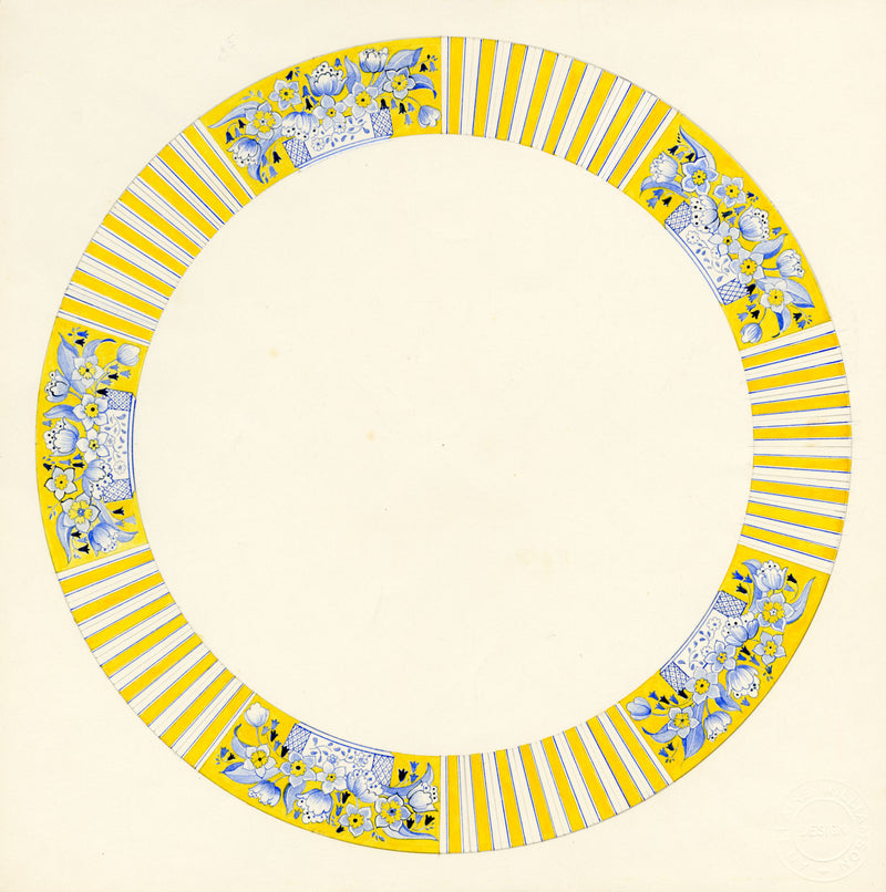 Elaine Williamson, Poole Pottery, Blue & White Ceramic Design – 1989 watercolour