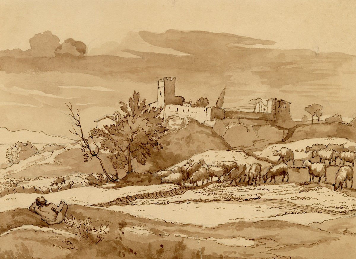 Henry Hemming, Arcadian Landscape after Claude Lorrain – 1840s watercolour