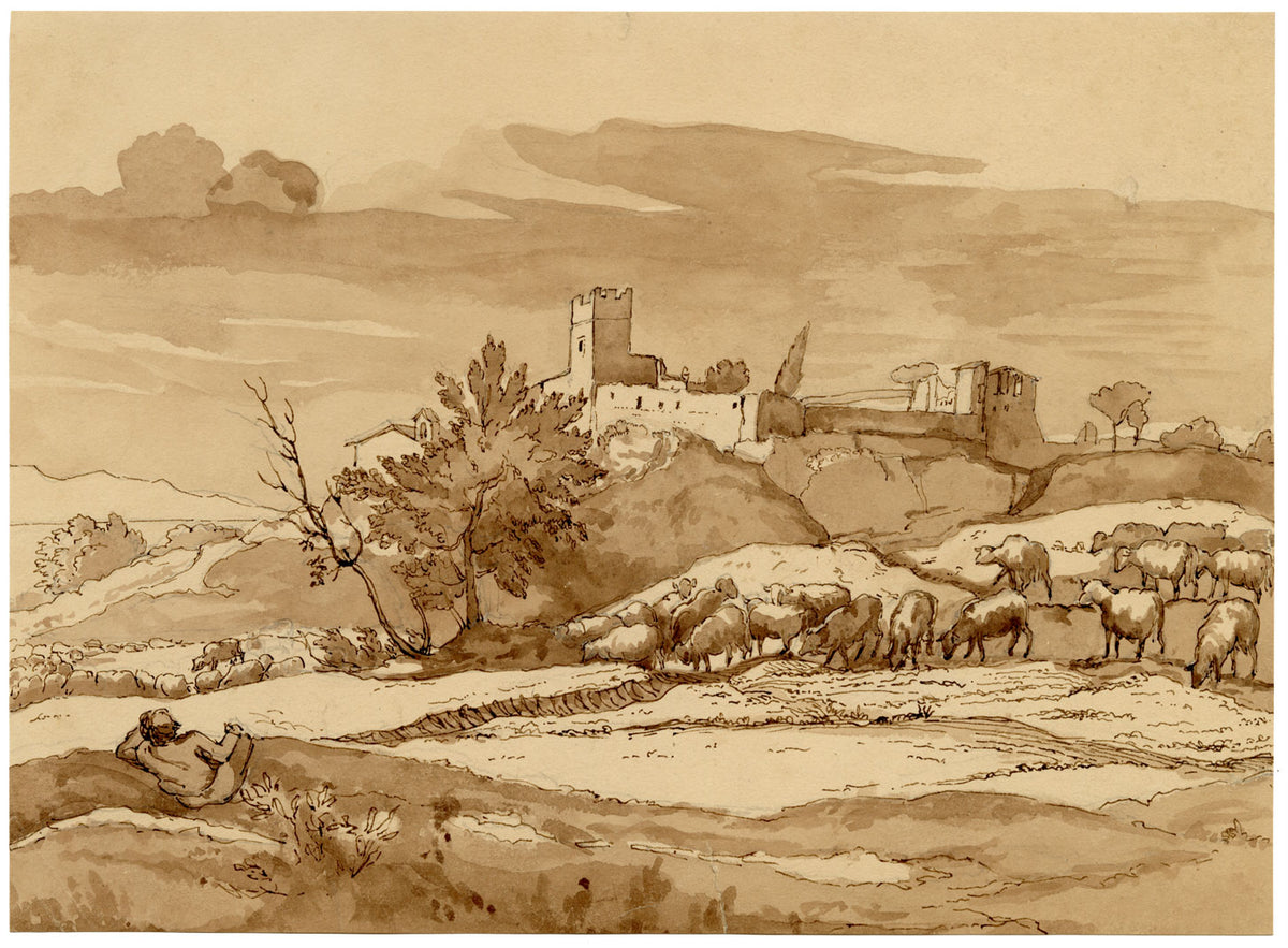 Henry Hemming, Arcadian Landscape after Claude Lorrain – 1840s watercolour