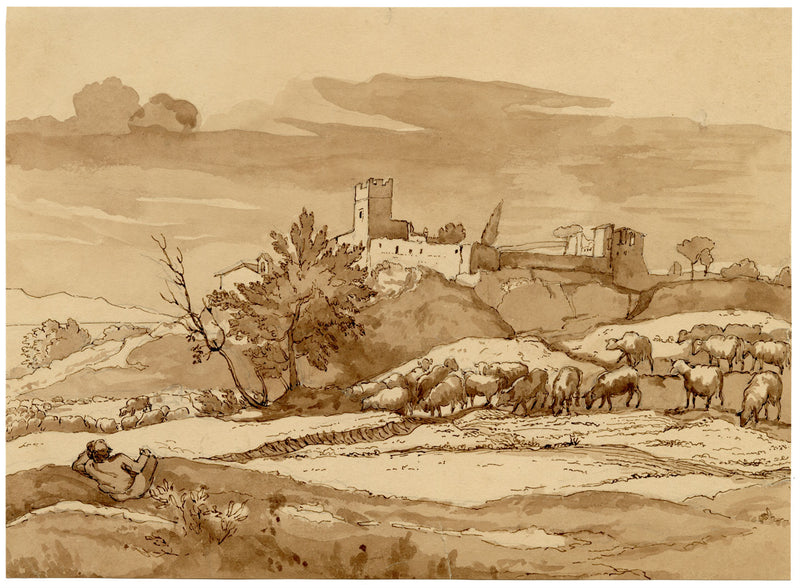 Henry Hemming, Arcadian Landscape after Claude Lorrain – 1840s watercolour
