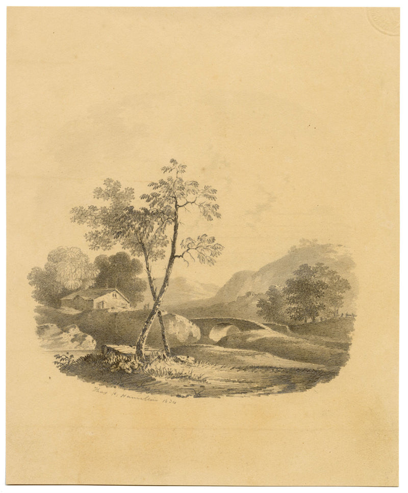 Thomas Perrott Hamilton, Picturesque Landscape Composition–1834 graphite drawing