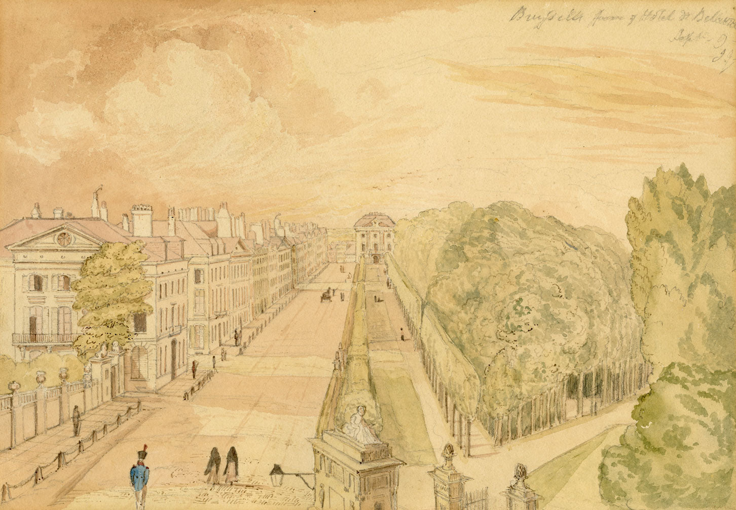 Brussels from the Hotel de Bellevue – early 19th-century watercolour painting