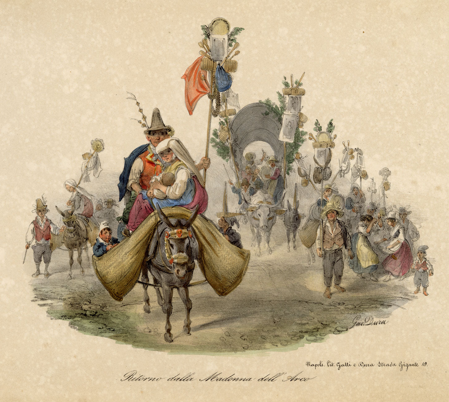 Gaetano Dura, Ritorno della Madonna dell'Arco – early 19th-century lithograph