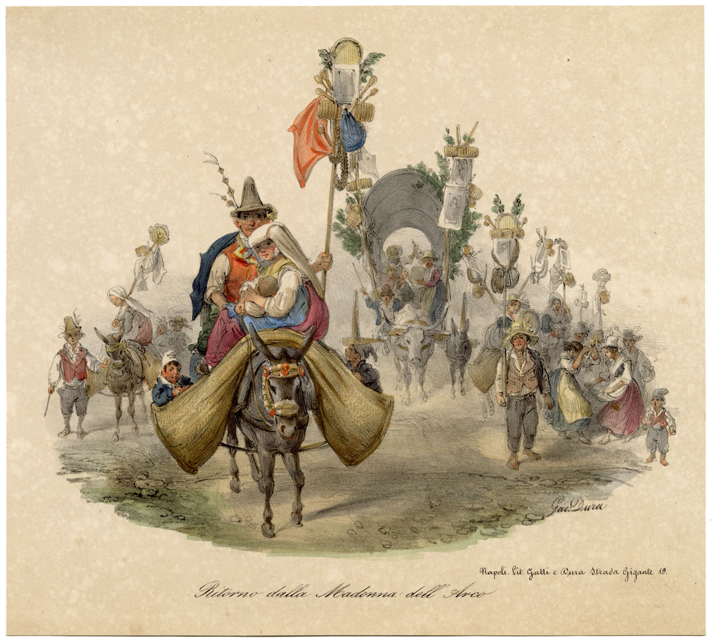 Gaetano Dura, Ritorno della Madonna dell'Arco – early 19th-century lithograph