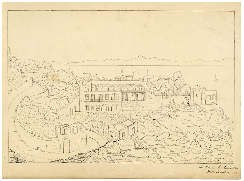 La Piccola Sentinella Hotel, Isola d'Ischia, Italy – 1851 pen & ink drawing