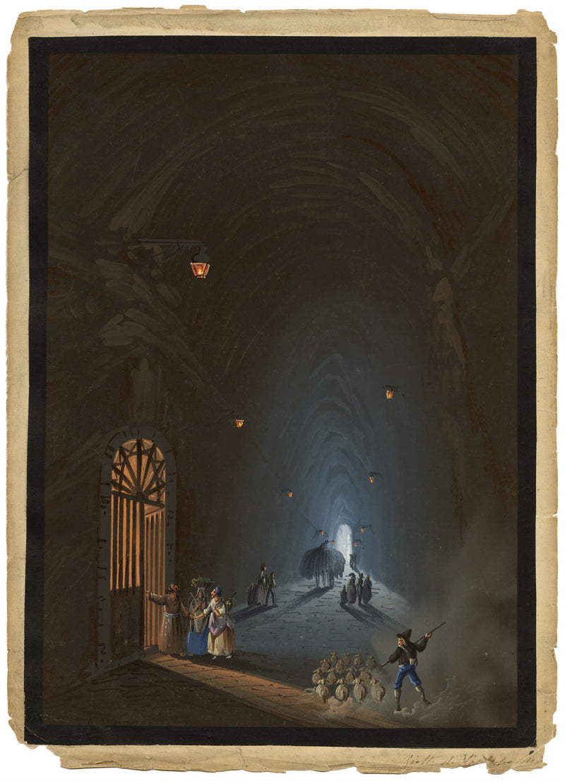 Seguidor de Camillo de Vito, Grotta di Posillipo – pintura gouache de principios del siglo XIX