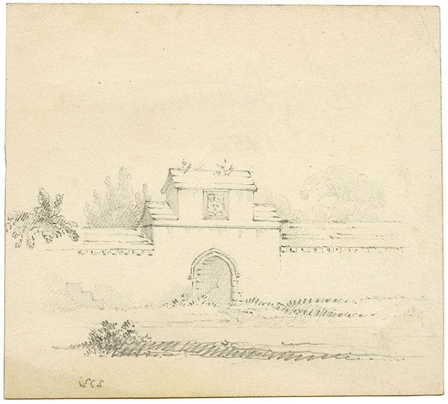 Lucy Sathbury, Puerta del Jardín Amurallado – Dibujo original de grafito de 1850