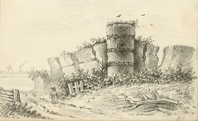 Hannah Smith, Coastal Ruin in Miniature – Original 1850 graphite drawing