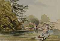 Punting on a Backwater – Original 1846 graphite drawing