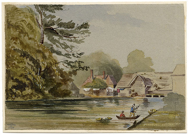 Navegando en un remanso – Dibujo original de grafito de 1846
