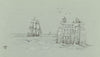 Sailing Frigate off Quay – Original 1843 graphite drawing