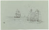 Sailing Frigate off Quay – Original 1843 graphite drawing