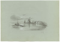 C.A.F., Coastal View with Windmill, Norfolk – Original 1843 graphite drawing
