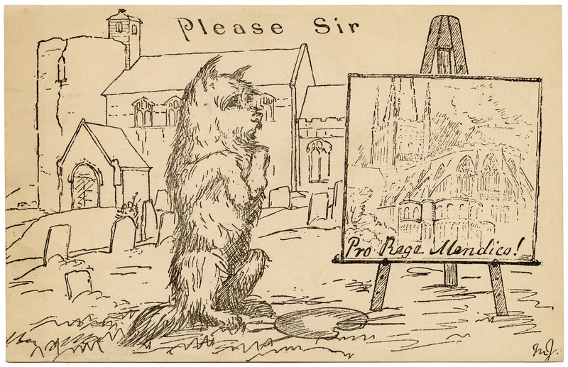 M.F., Begging Dog 'Pro Rege Mendico' – Original late 19th-century wood engraving