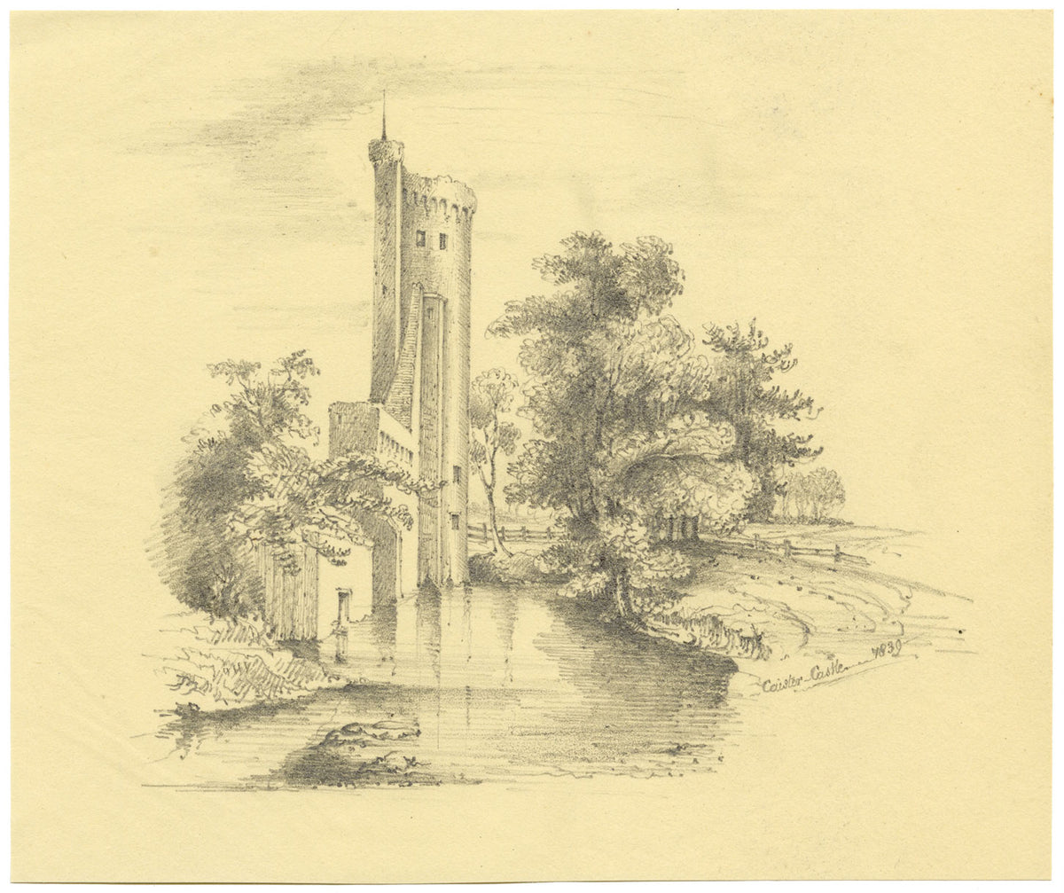 Castillo de Caister cerca de Great Yarmouth, Norfolk – Dibujo original de grafito de 1839